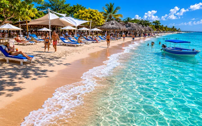Dominican natural landscape with virgin beach and mountains