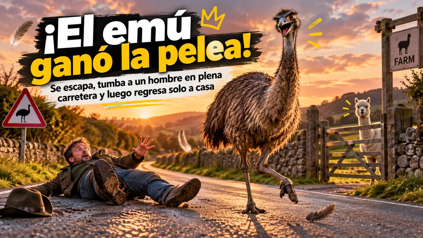 ¡El emú ganó la pelea! Se escapa, tumba a un hombre en plena carretera y luego regresa solo a casa