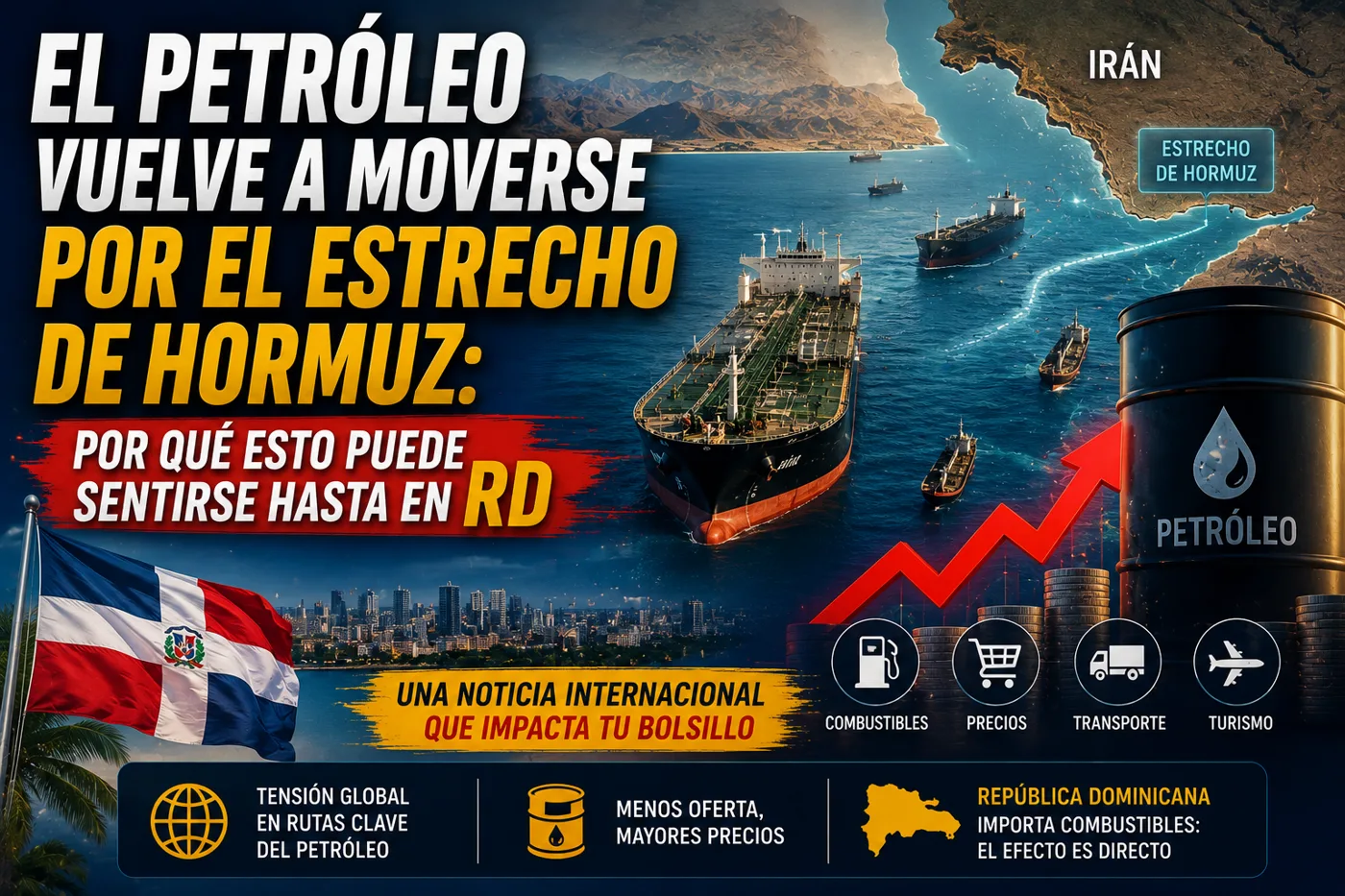 El petróleo vuelve a moverse por el Estrecho de Hormuz: por qué esto puede sentirse hasta en RD