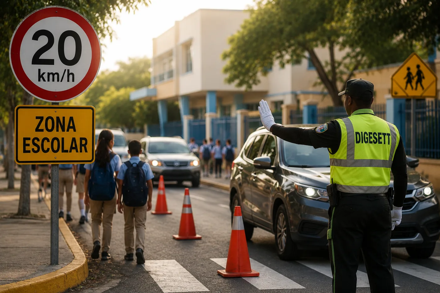 El regreso a clases cambia la calle: 20 km/h, carriles con conos y salidas escalonadas alrededor de colegios de RD