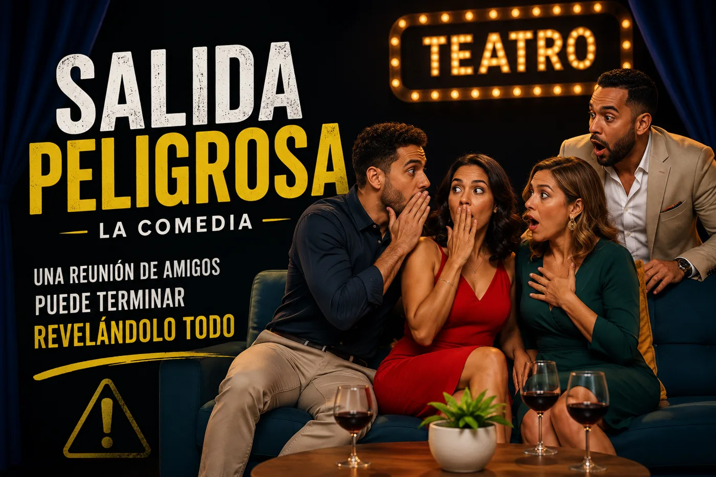 “Salida Peligrosa” llega al teatro: la comedia donde una reunión de amigos puede terminar revelándolo todo