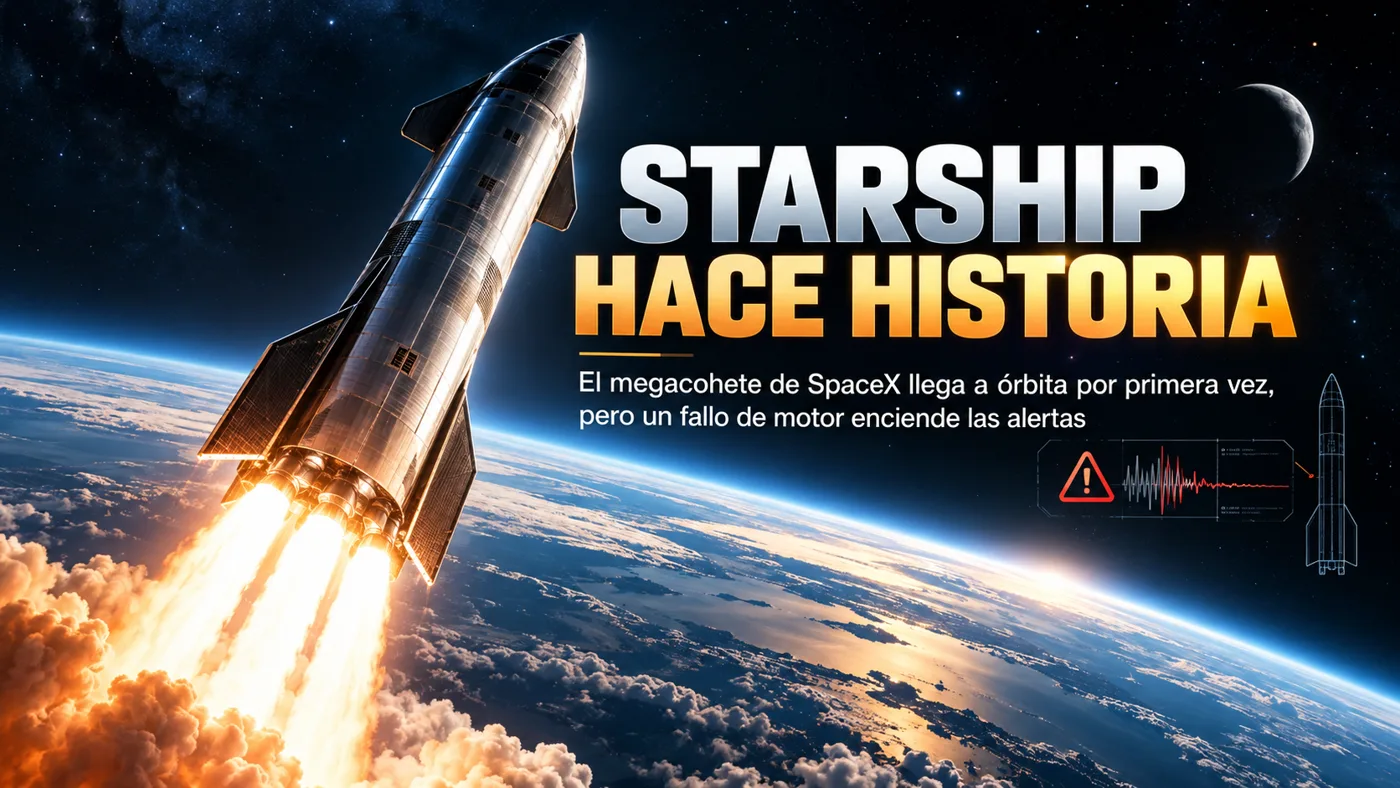 Starship hace historia: el megacohete de SpaceX llega a órbita por primera vez, pero un fallo de motor enciende las alertas