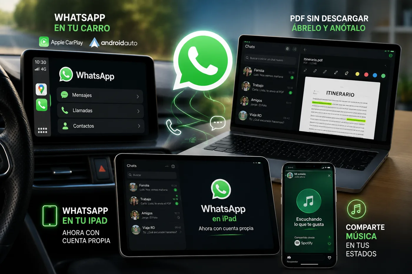 WhatsApp se mete de lleno en tu carro y tu computadora: estas 4 funciones ya están llegando